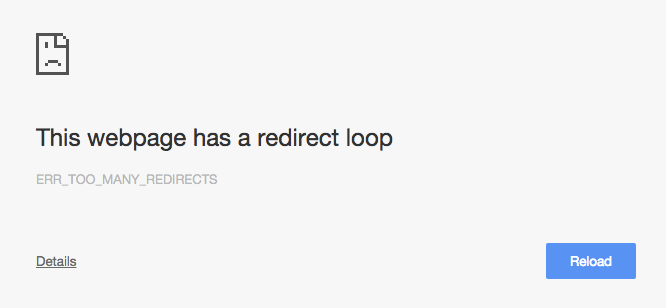 Redirect loop screenshot Redirect loop screenshot