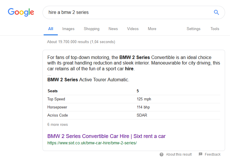 Featured snippet for query: hire a BMW 2 series Featured snippet for query: hire a BMW 2 series