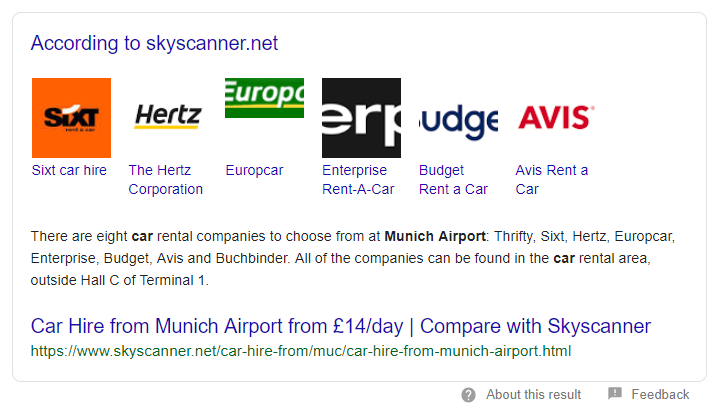 Entity bubble snippet Skyscanner