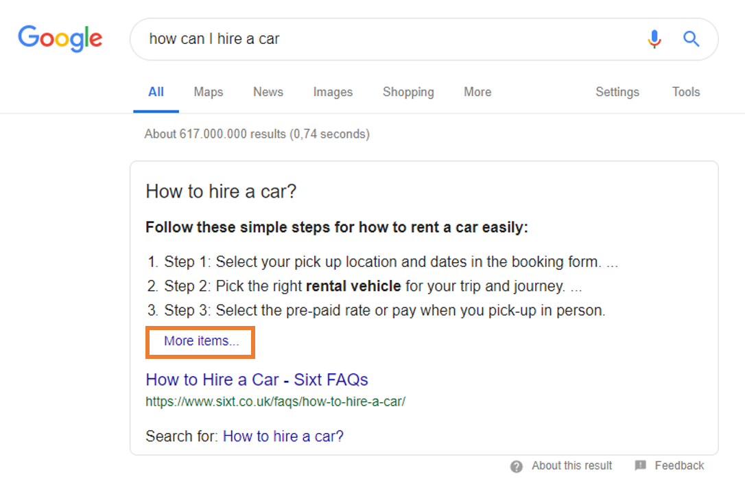 Featured snippet for query: how can i hire a car