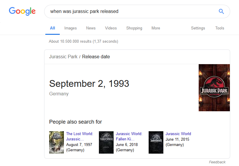 Featured snippet for query: when was Jurrasic Park released