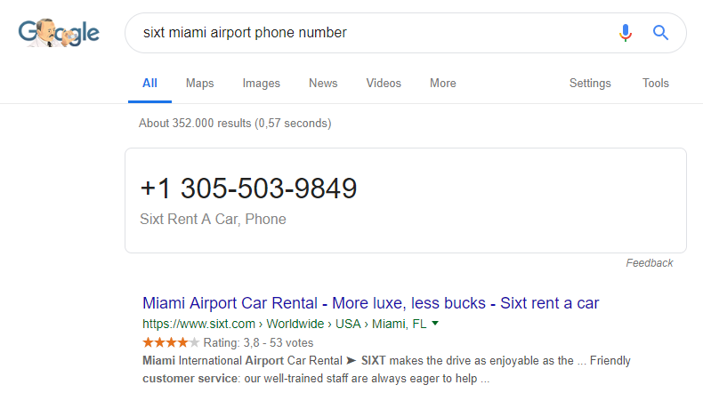 Featured snippet for query: sixt miami airport phone number