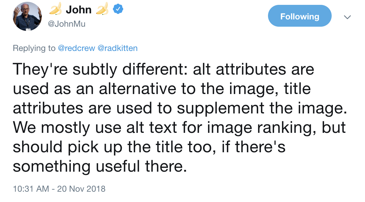 Importance of image title attribute in SEO John Mueller says image title attribute still carries SEO value