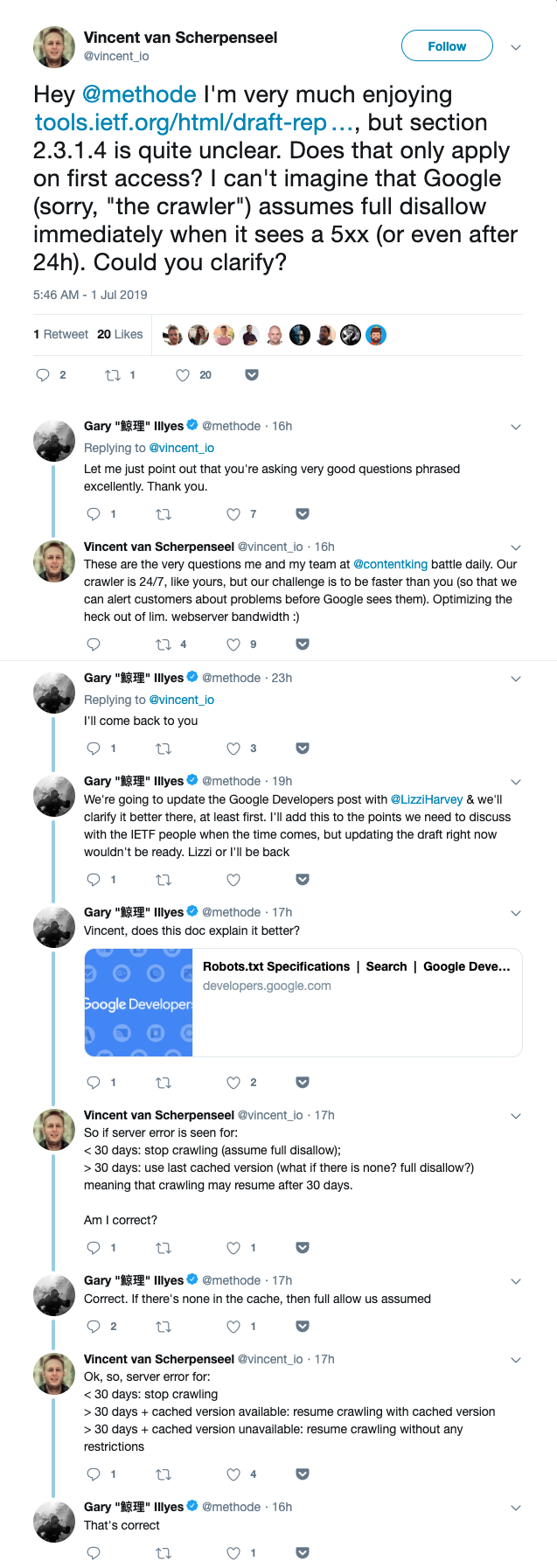 Twitter exchange between Vincent van Scherpenseel and Gary Illyes